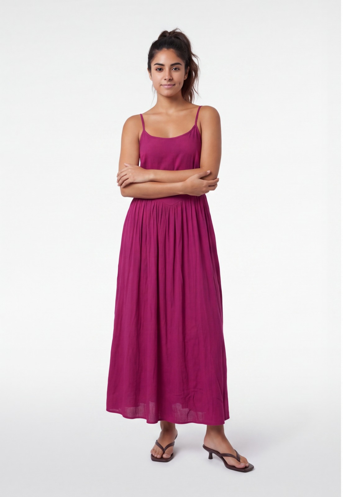 Vestido Mujer Corte Cintura Magenta 4
