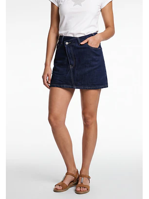 Falda Mujer Denim Raw Cruzada Azul