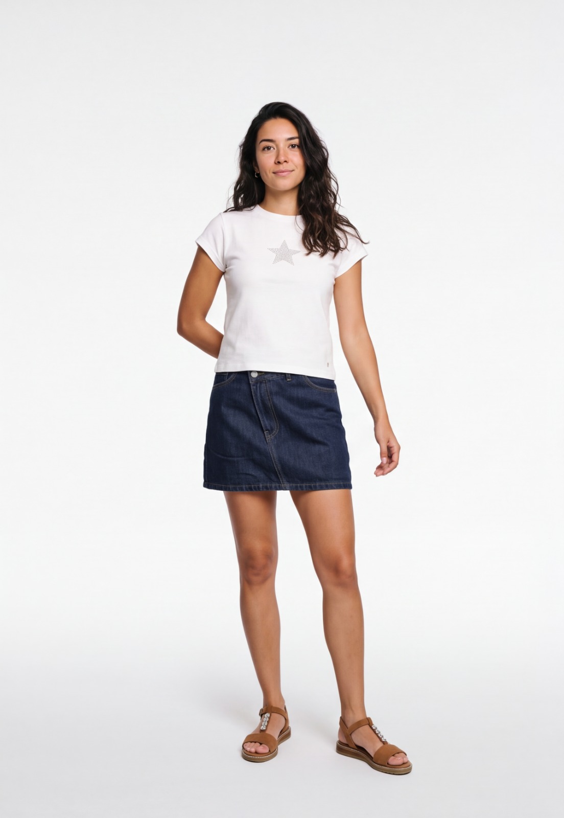 Falda Mujer Denim Raw Cruzada Azul 4