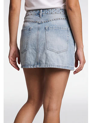 Falda Mujer Denim Tachas Celeste