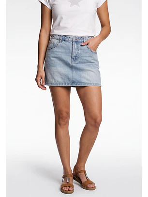 Falda Mujer Denim Tachas Celeste