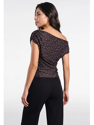 Polera Mujer Drapeada Lunares Café