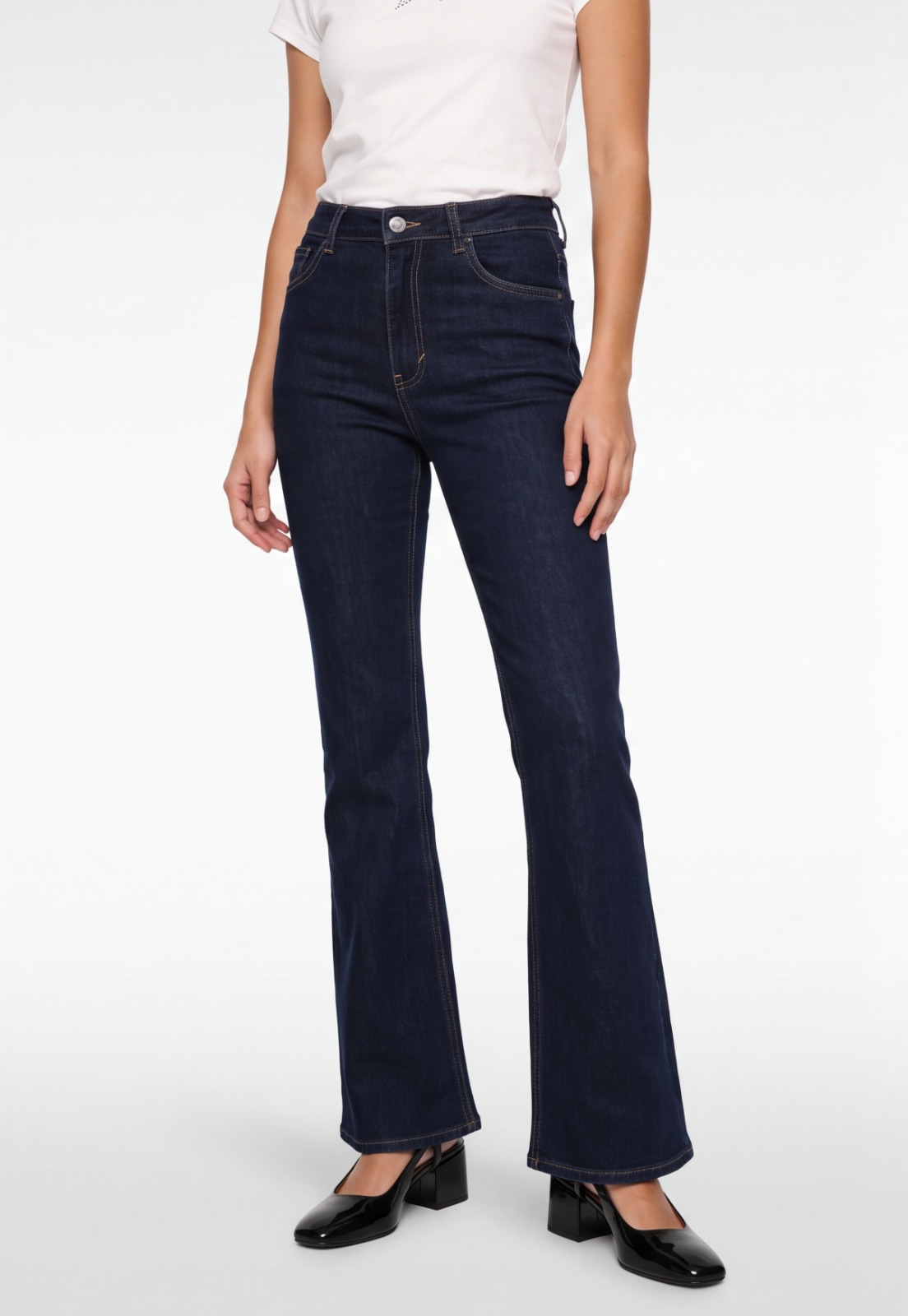 Jeans Mujer Raw Flare Tiro Alto Azul 1