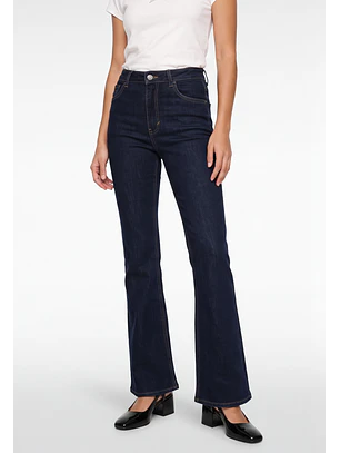 Jeans Mujer Raw Flare Tiro Alto Azul