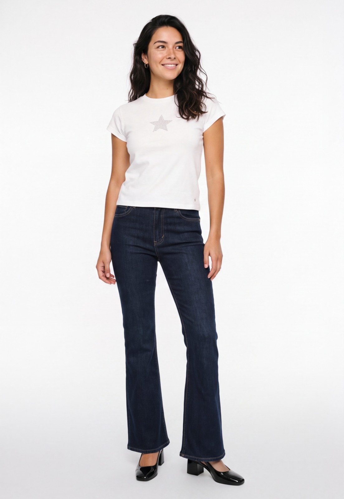 Jeans Mujer Raw Flare Tiro Alto Azul 4