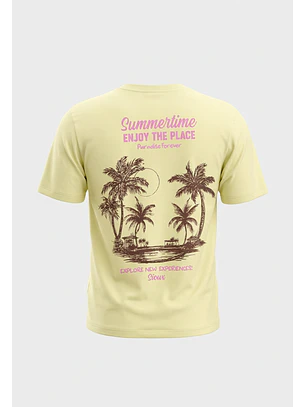 Polera Mujer Relaxed Palmeras Amarillo