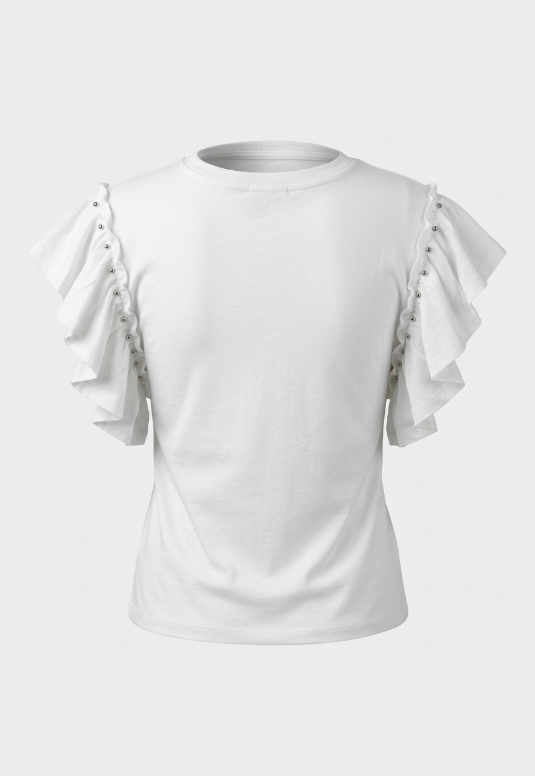 Polera Mujer Vuelos Tachas Manga Crudo 2