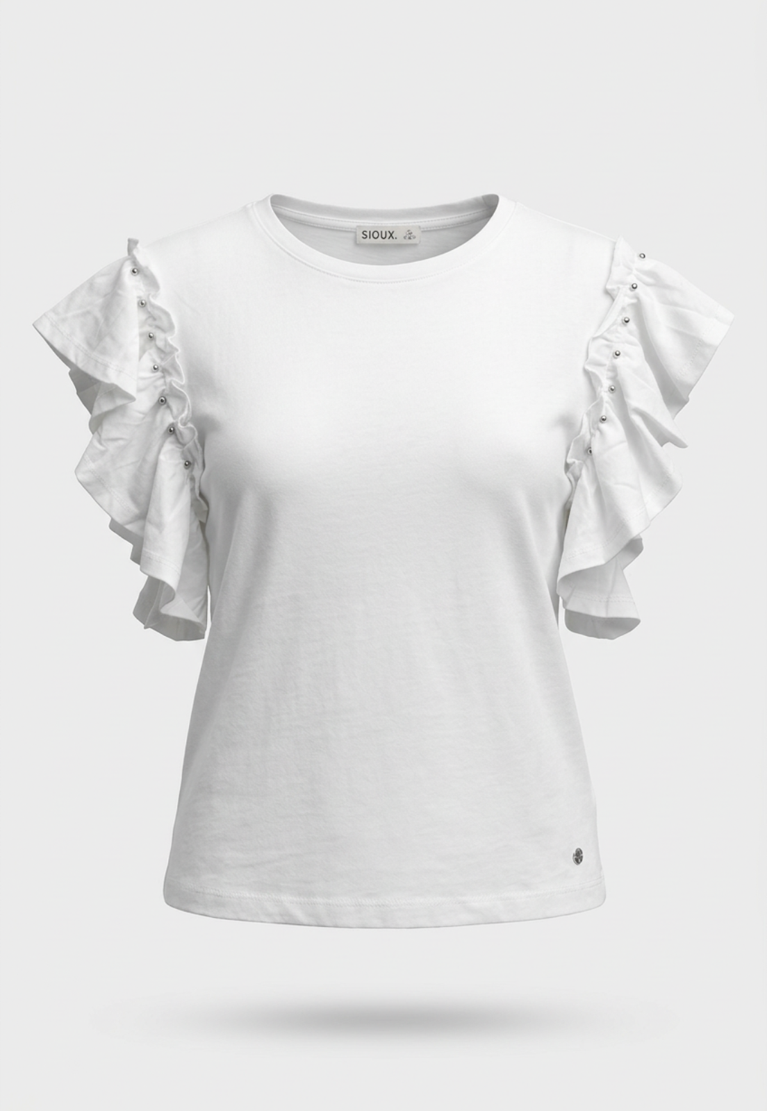 Polera Mujer Vuelos Tachas Manga Crudo 1