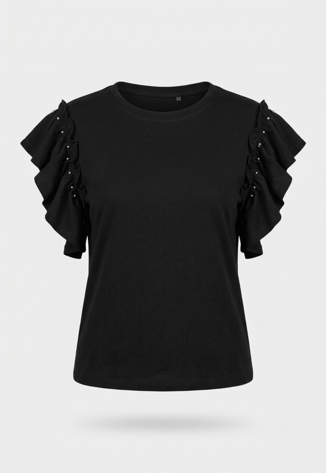 Polera Mujer Vuelos Tachas Manga Negro 1