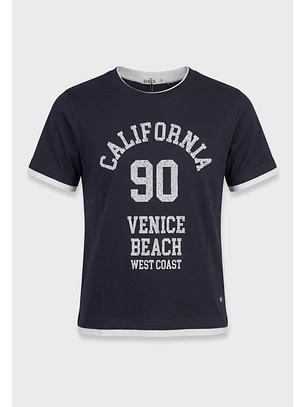 Polera Mujer College Efecto Doble Azul