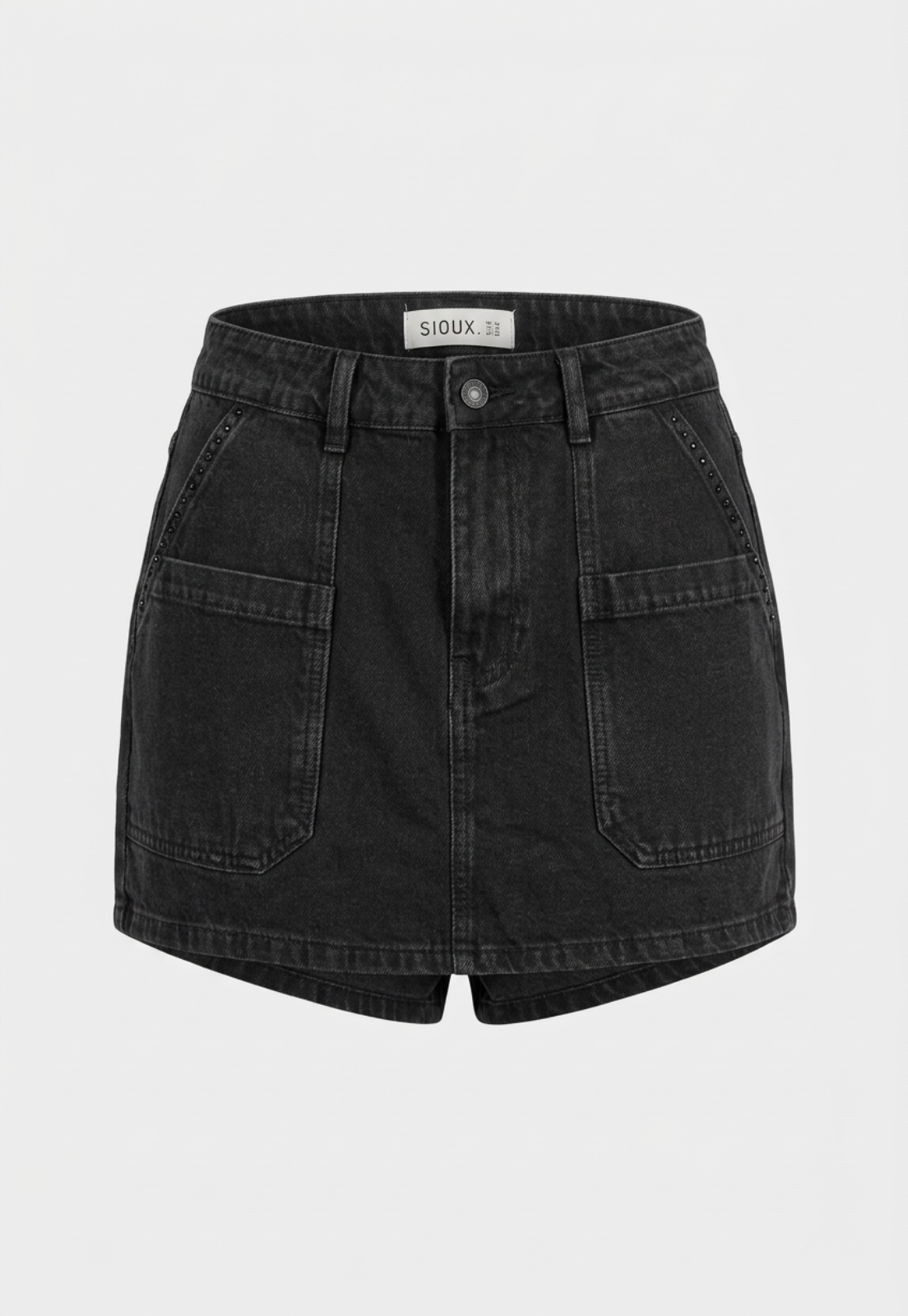 Falda Mujer Denim Tachas Bolsillos Negro 1