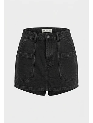 Falda Mujer Denim Tachas Bolsillos Negro