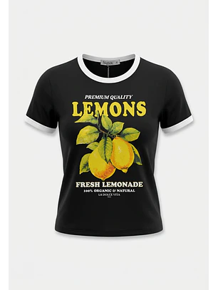 Polera Mujer Estampado Frutas Negro