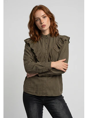 Blusa Mujer Lyocell Volantes Café