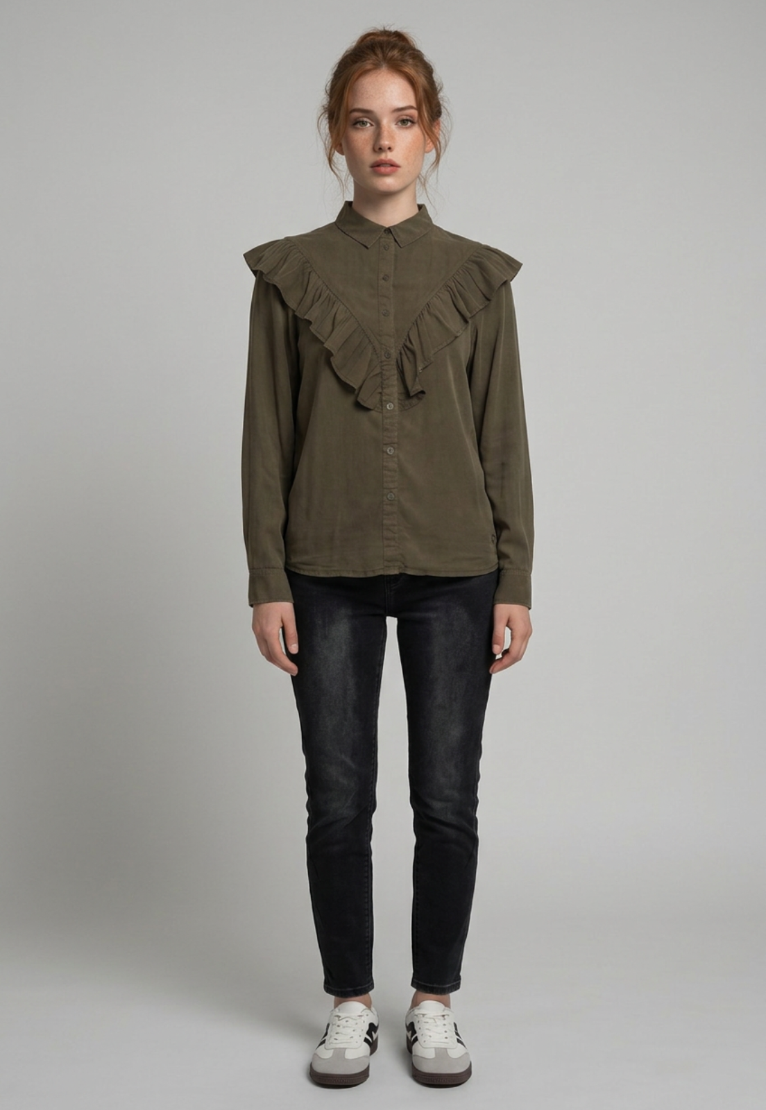 Blusa Mujer Lyocell Volantes Café 4