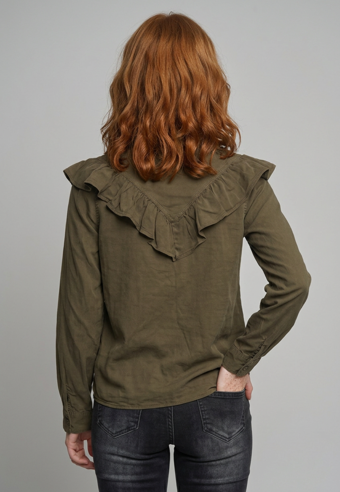 Blusa Mujer Lyocell Volantes Café 2
