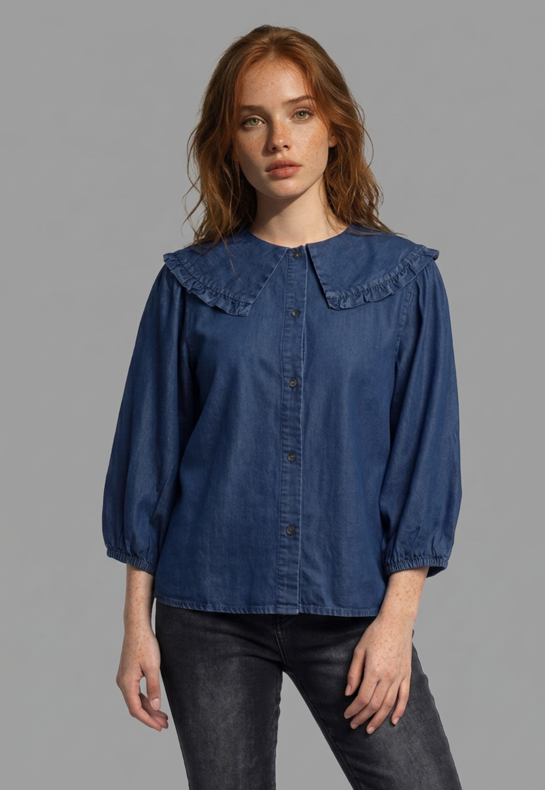 Blusa Mujer Lyocell Cuello Bobo Romantic Azul 1