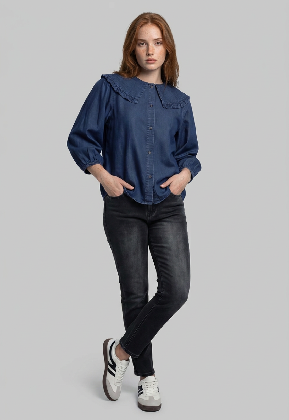 Blusa Mujer Lyocell Cuello Bobo Romantic Azul 4