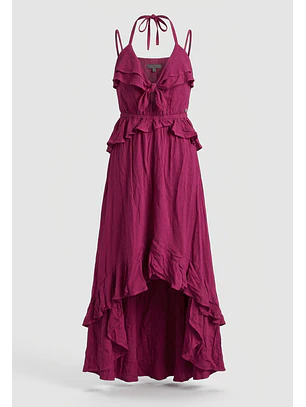 Vestido Mujer Vuelos Amarra Cuello Magenta