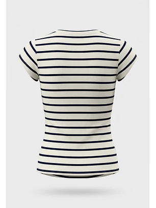 Polera Mujer Listada Cuello Bote Crudo