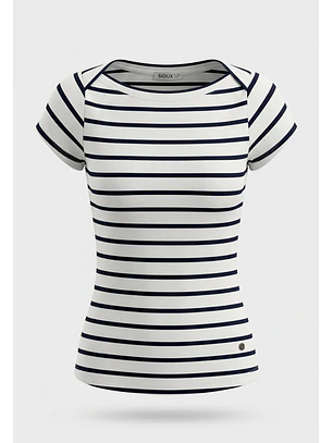 Polera Mujer Listada Cuello Bote Crudo