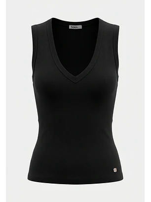 Polera Mujer Basic Cuello V Negro