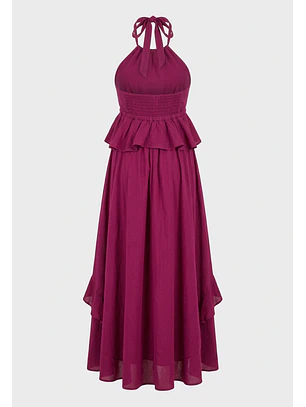 Vestido Mujer Vuelos Amarra Cuello Magenta