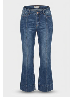 Jeans Mujer Flare Costura Frontal Azul