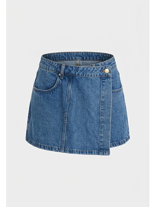 Falda Mujer Denim Cruzada Azul
