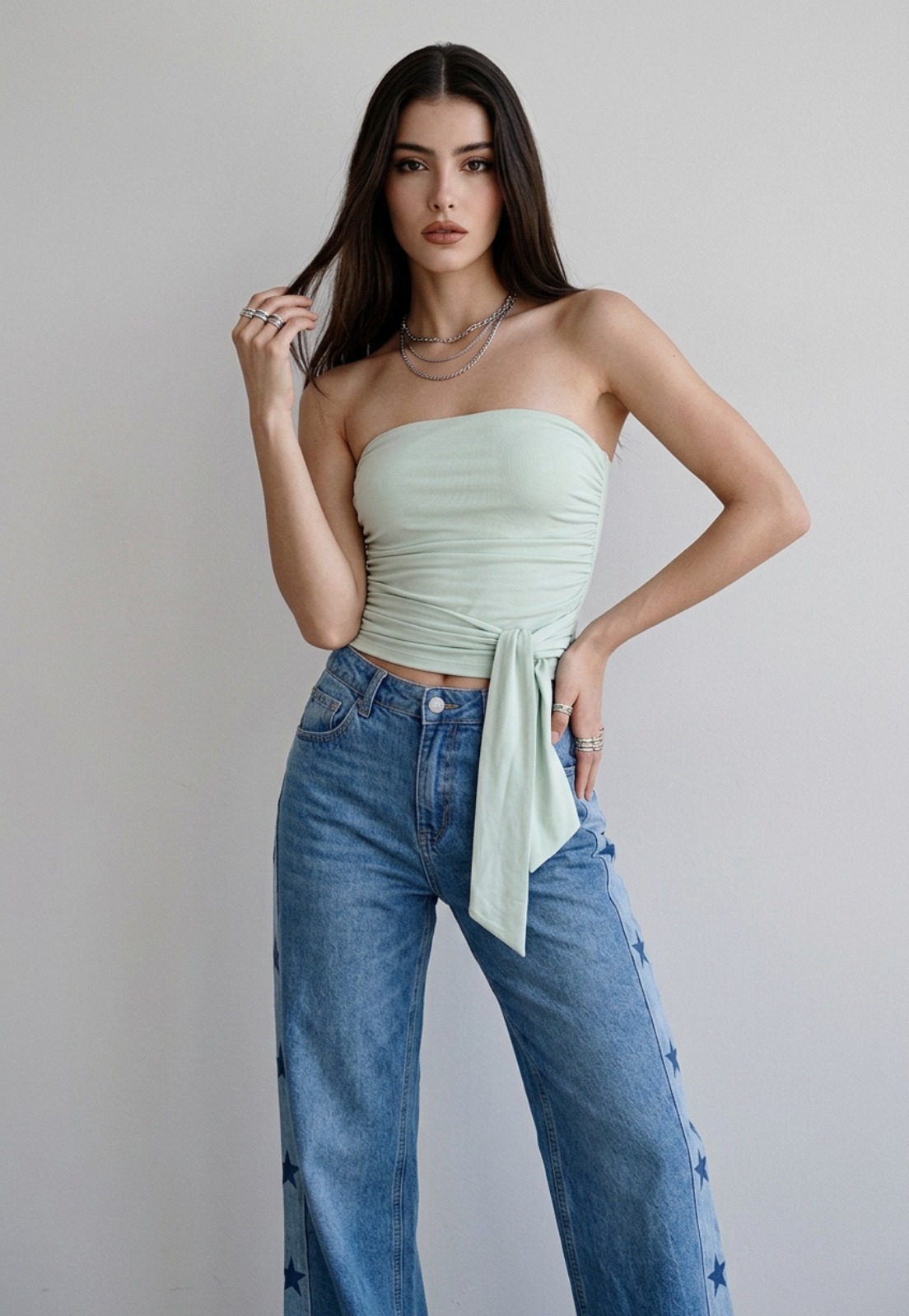 Peto Mujer Strapless Amarra Delantero Menta 1