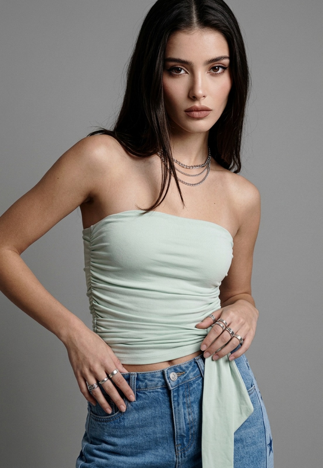 Peto Mujer Strapless Amarra Delantero Menta 3