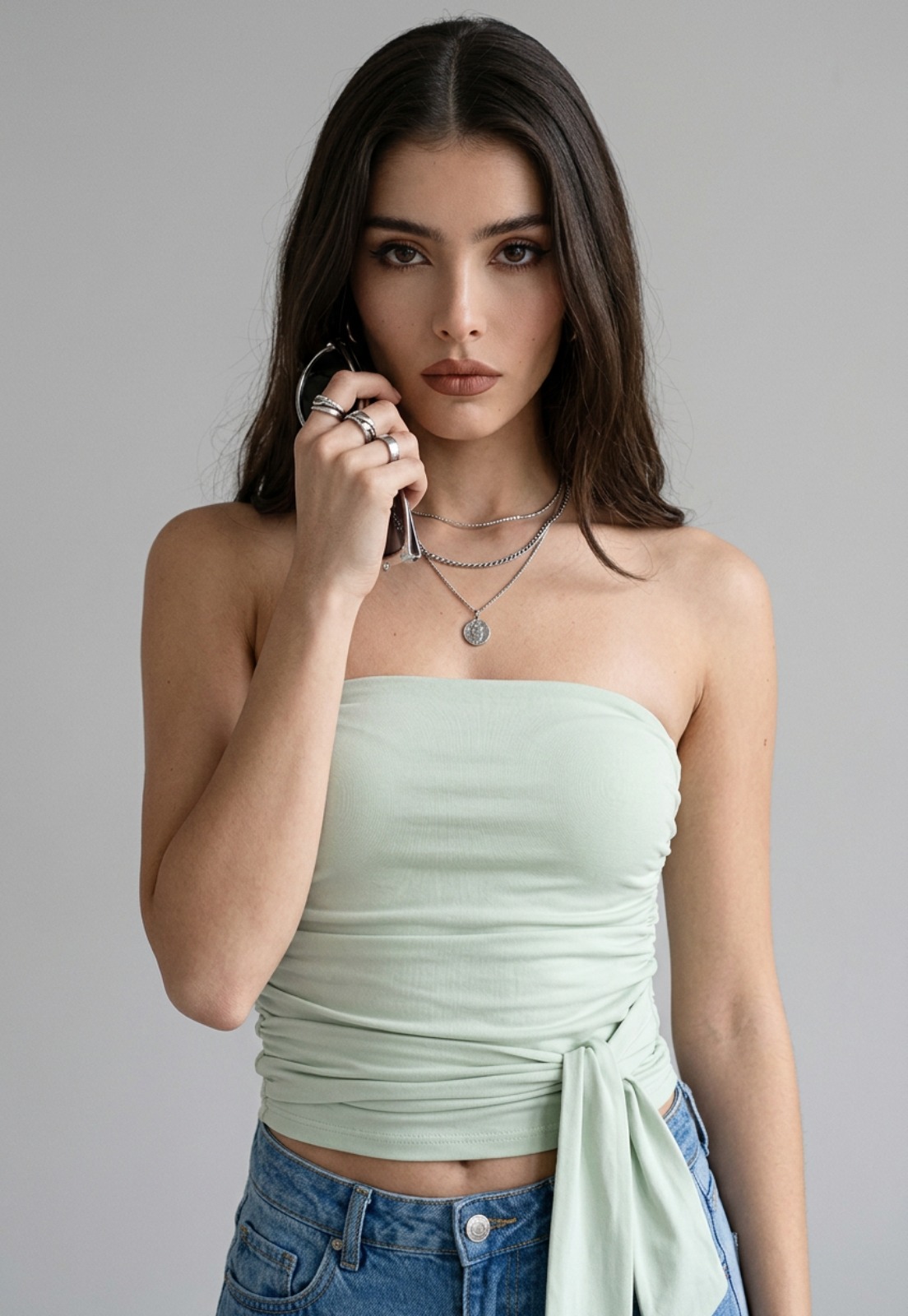 Peto Mujer Strapless Amarra Delantero Menta 4