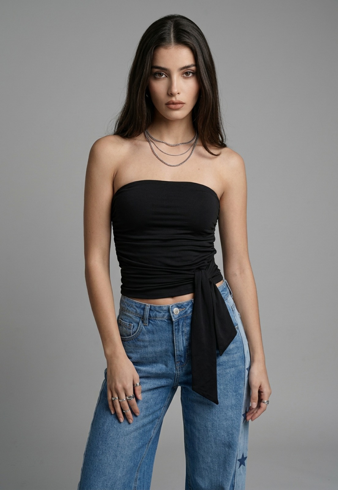 Peto Mujer Strapless Amarra Delantero Negro 1