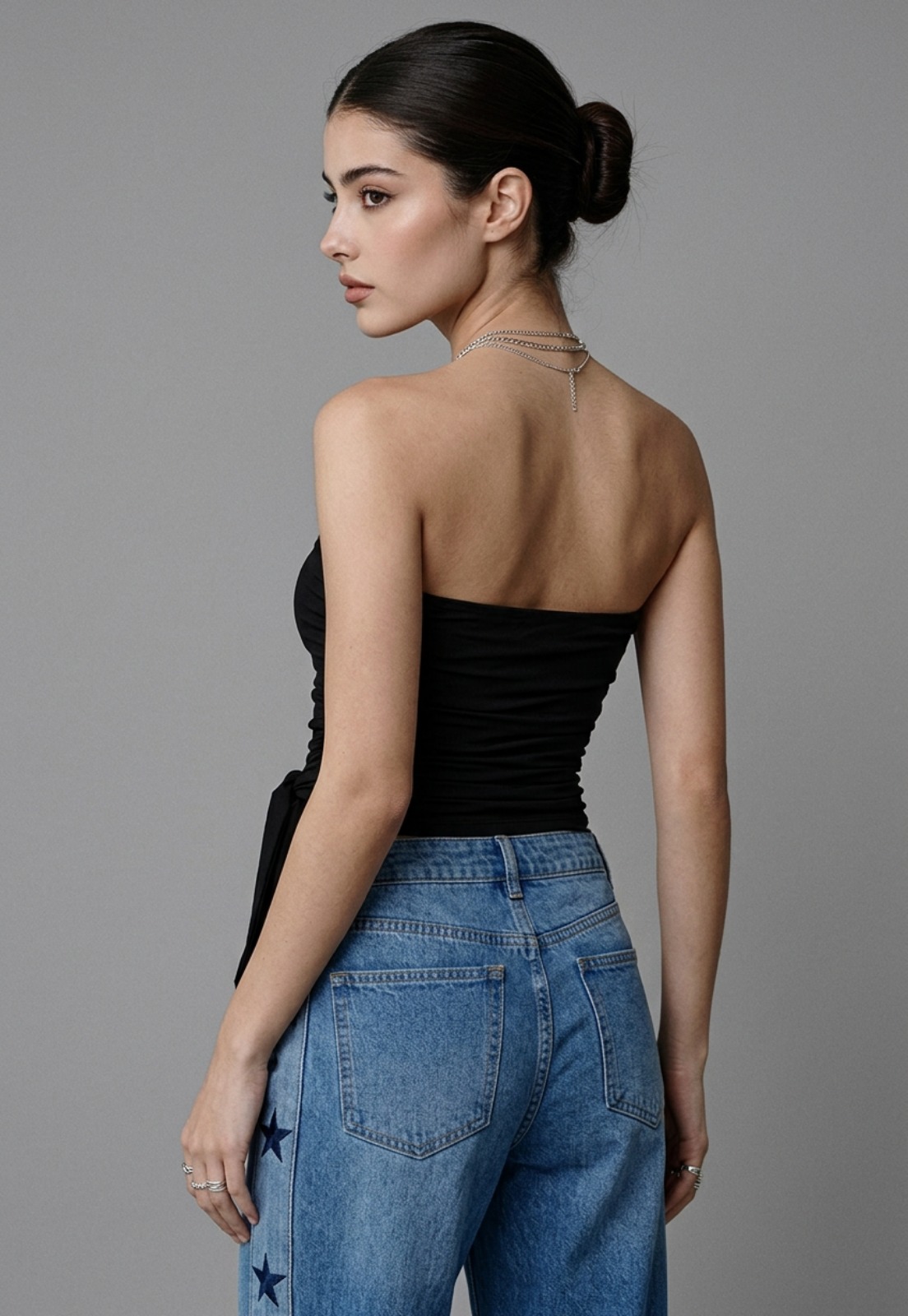 Peto Mujer Strapless Amarra Delantero Negro 2