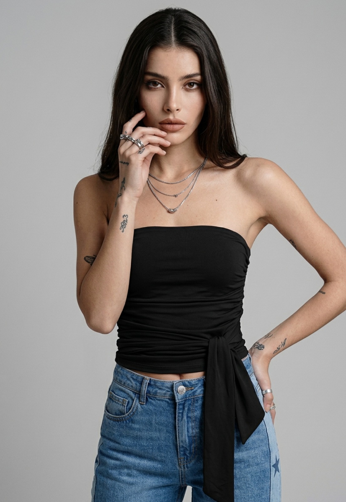Peto Mujer Strapless Amarra Delantero Negro 3