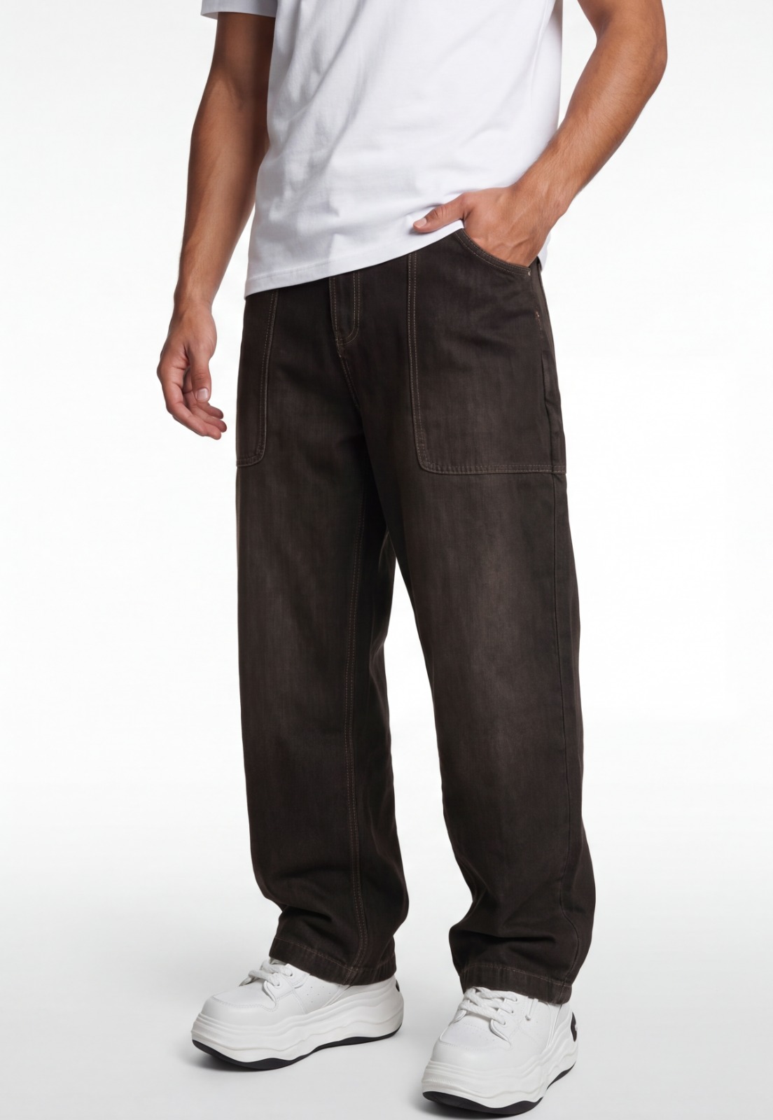 Jeans Hombre Baggy Pocket Café 1