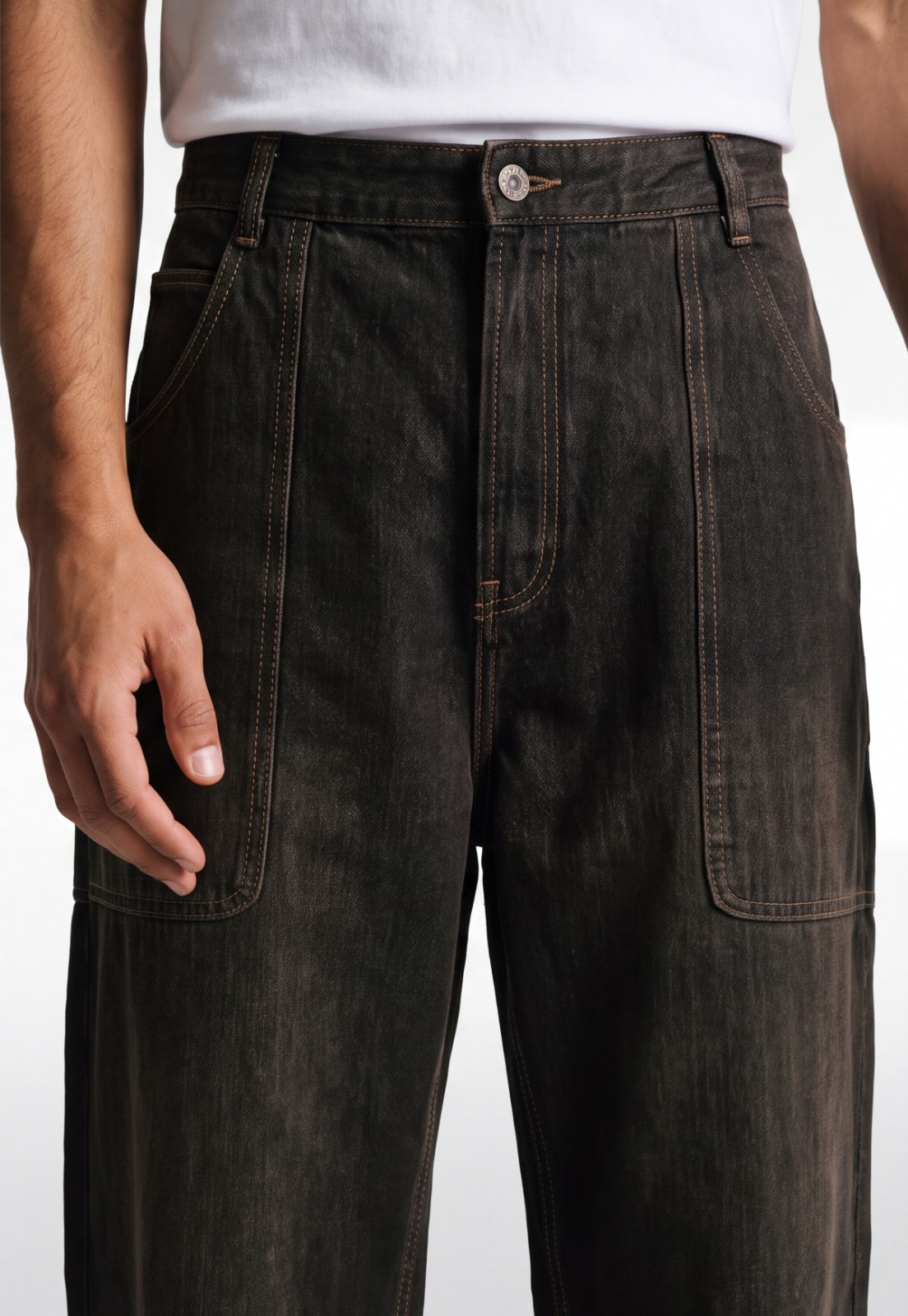 Jeans Hombre Baggy Pocket Café 4