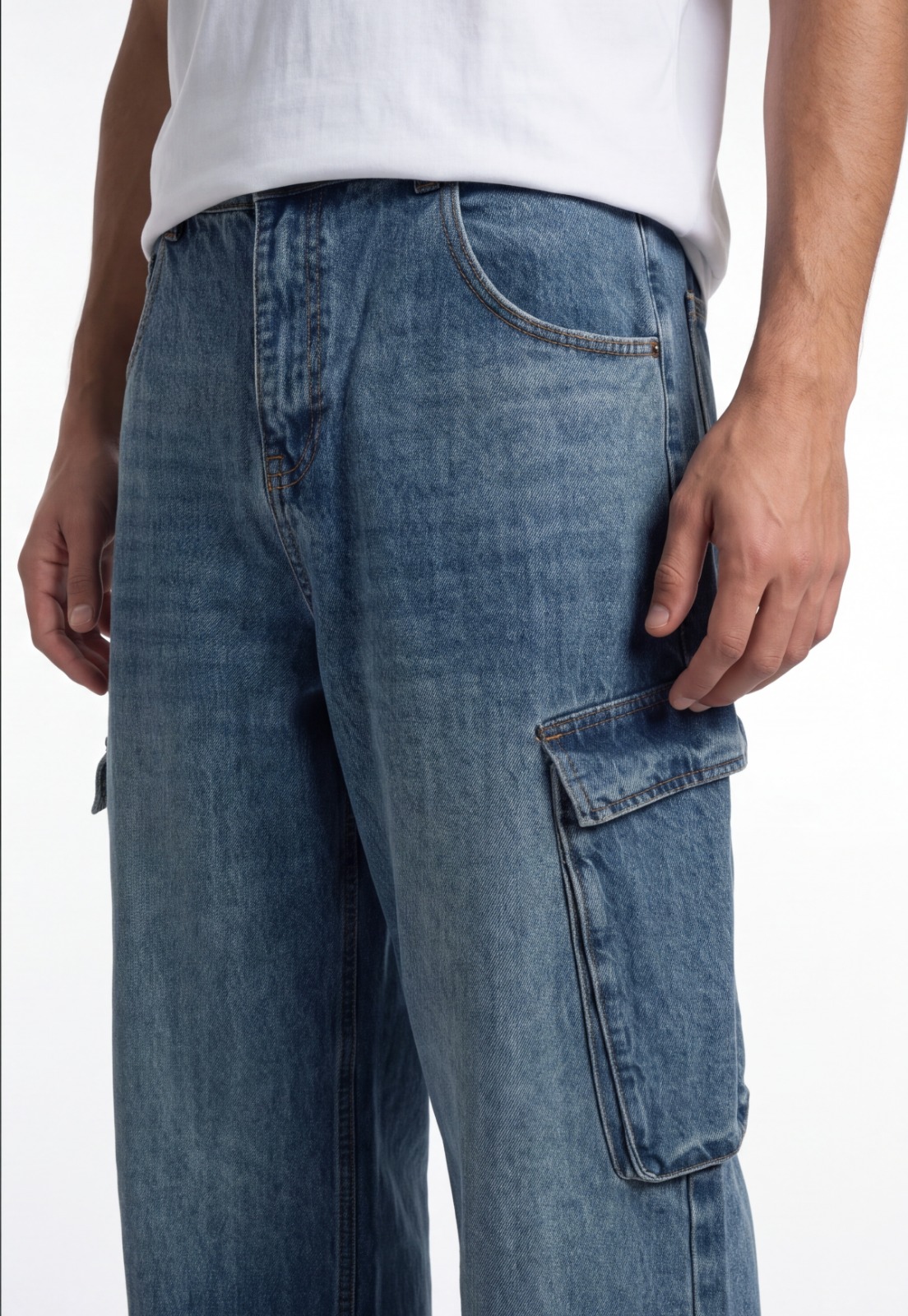 Jeans Hombre Cargo Oxidado Cruzado Celeste 4