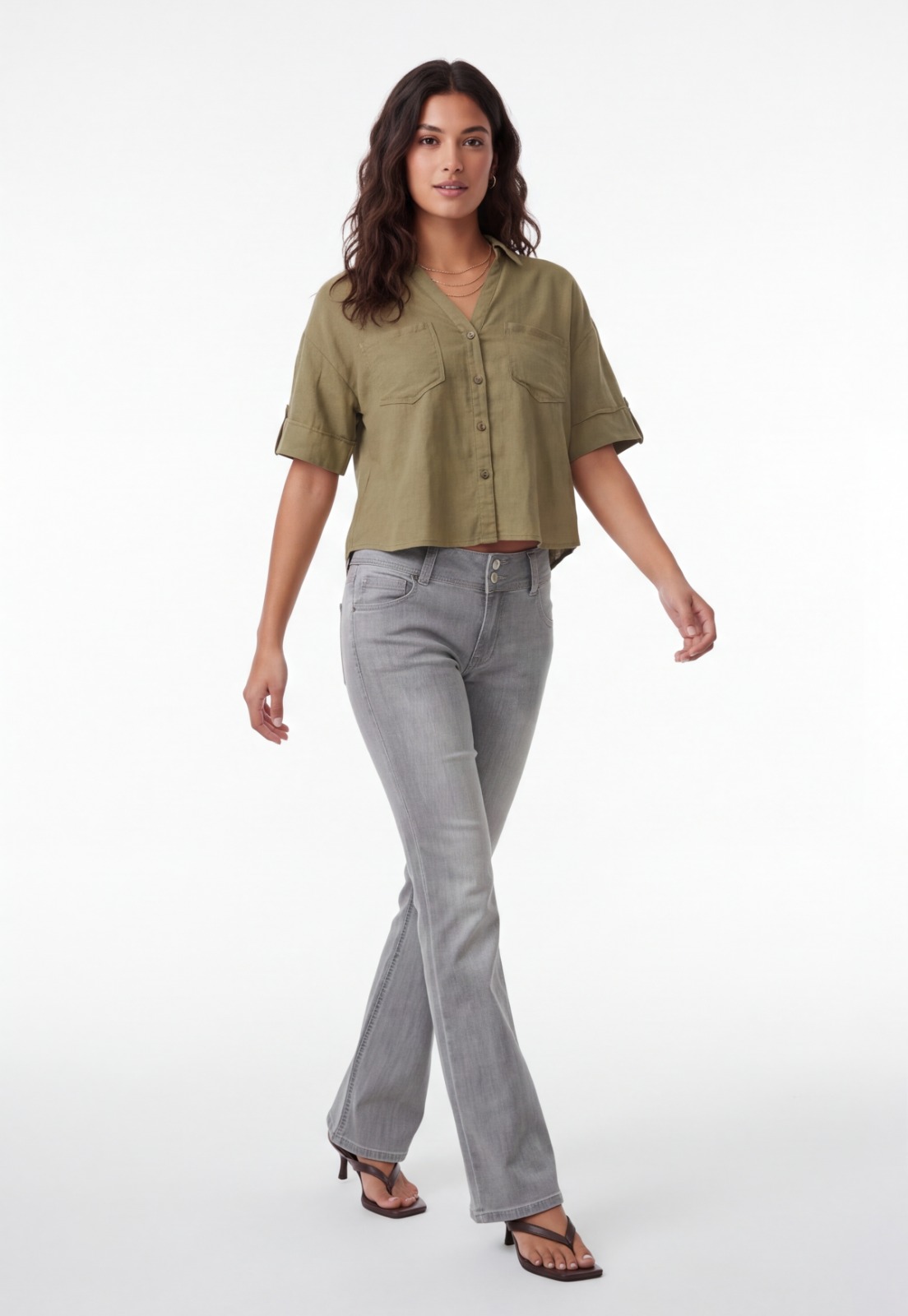 Blusa Mujer Cropped Lino Verde 3