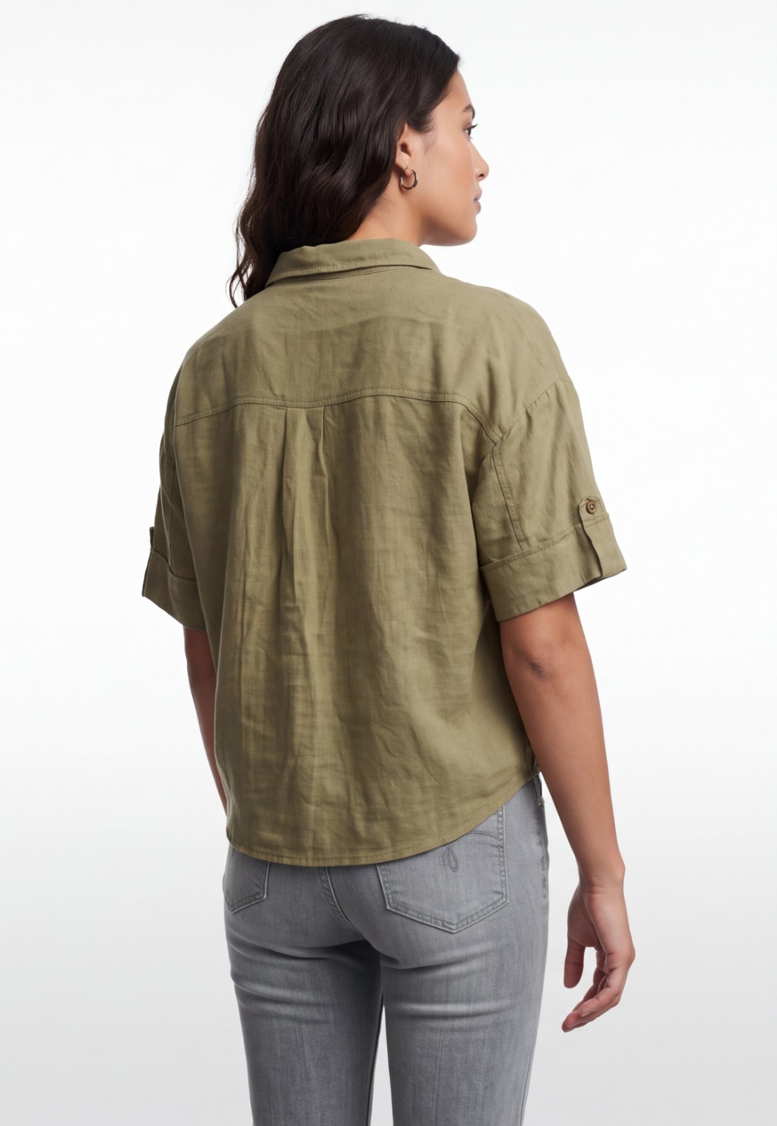 Blusa Mujer Cropped Lino Verde 2