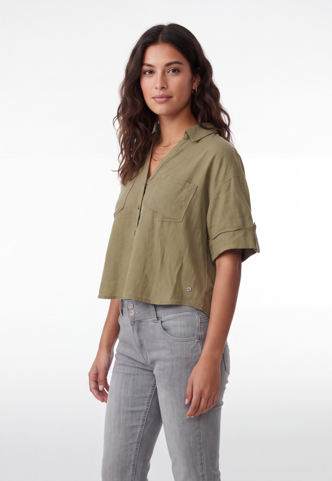 Blusa Mujer Cropped Lino Verde 1