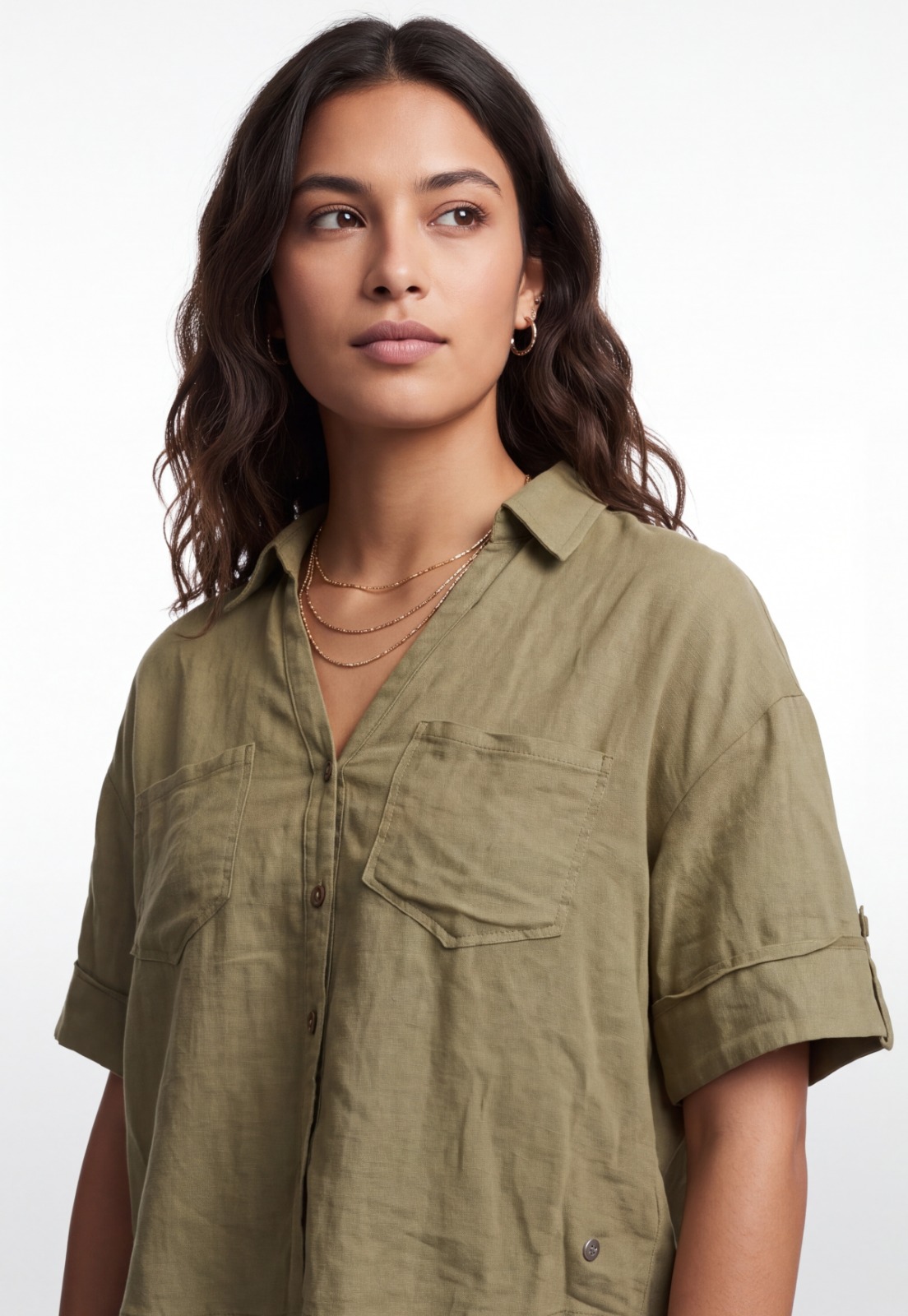 Blusa Mujer Cropped Lino Verde 4