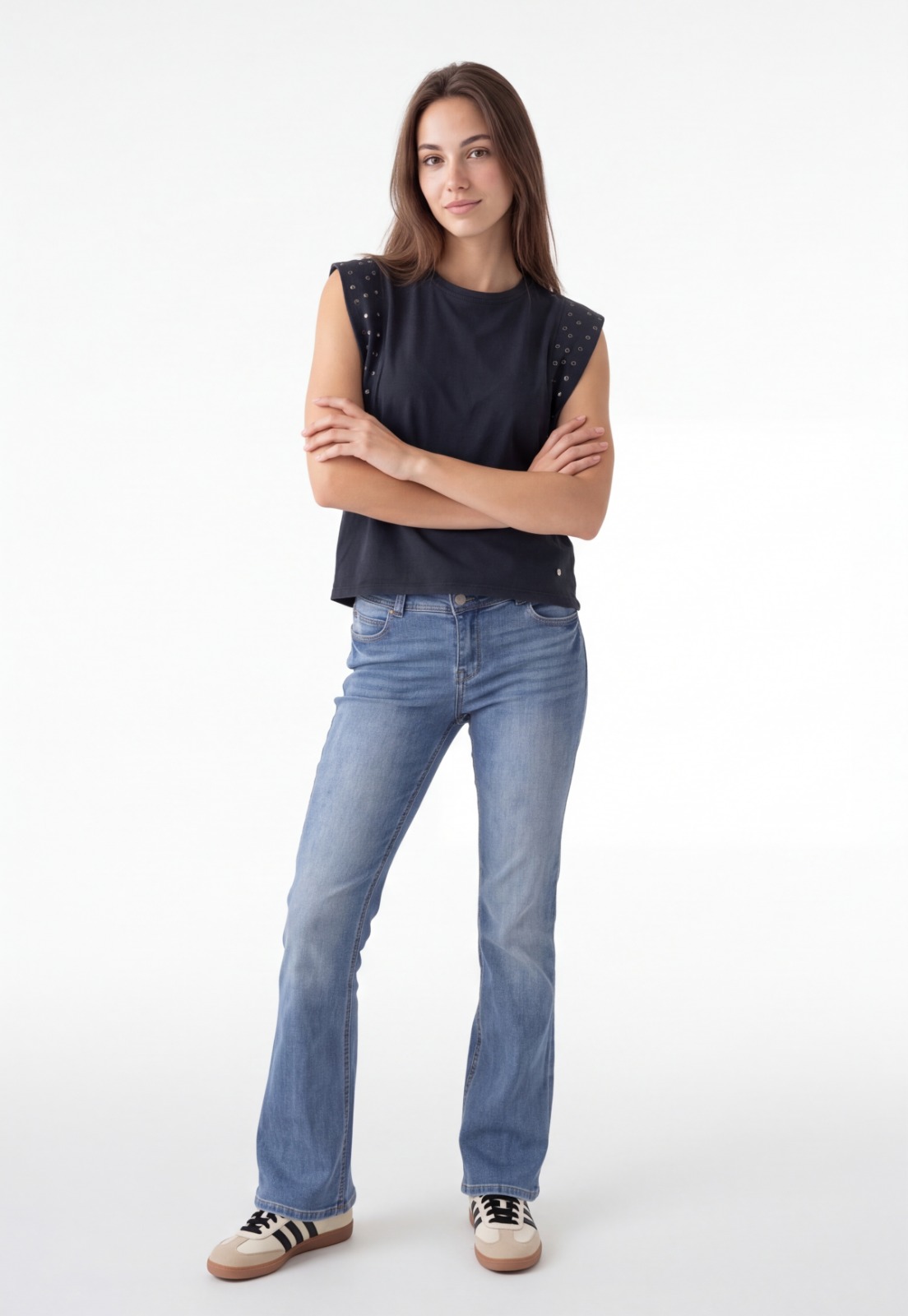 Polera Mujer Lavada Tachas Gris 3