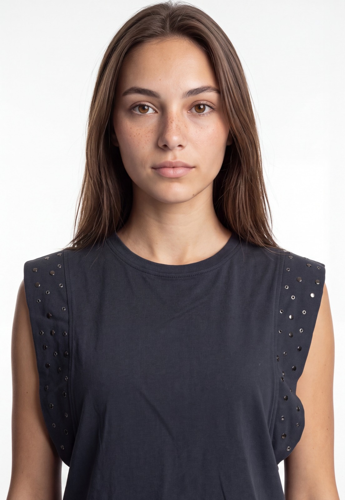 Polera Mujer Lavada Tachas Gris 4