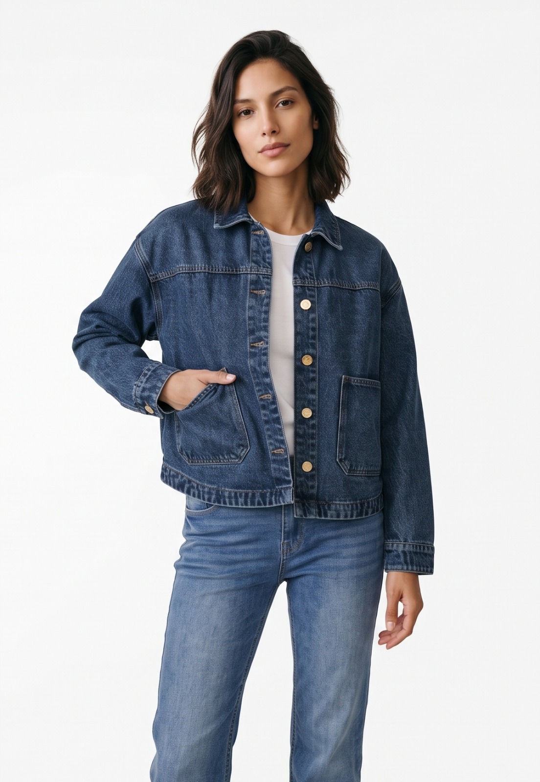 Chaqueta Mujer Denim Bolsillo Delantero Azul 1