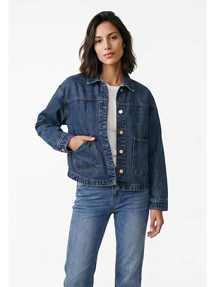 Chaqueta Mujer Denim Bolsillo Delantero Azul