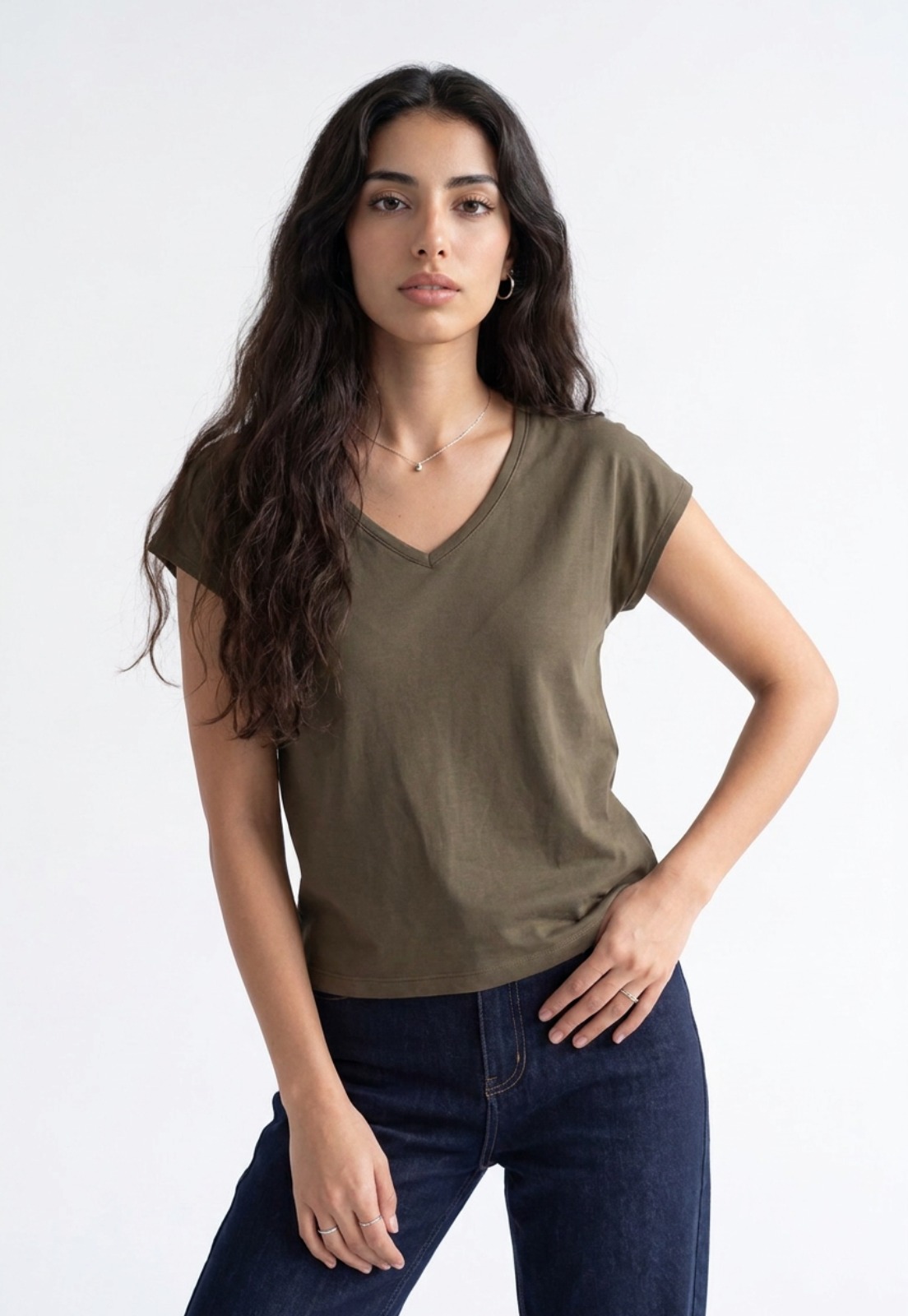 Polera Mujer Cuello V Soft Verde 1