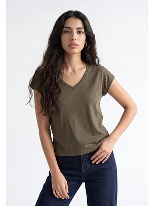 Polera Mujer Cuello V Soft Verde