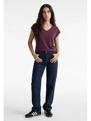 Polera Mujer Cuello V Soft Burdeo