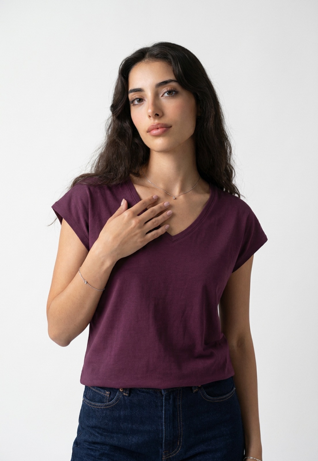 Polera Mujer Cuello V Soft Burdeo 1